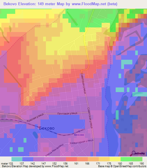 Bekovo,Russia Elevation Map