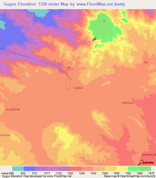 Gugux,Somalia Elevation Map