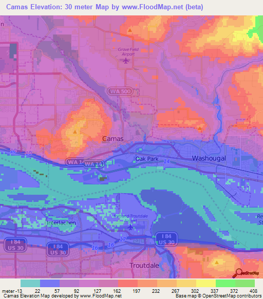 Camas,US Elevation Map