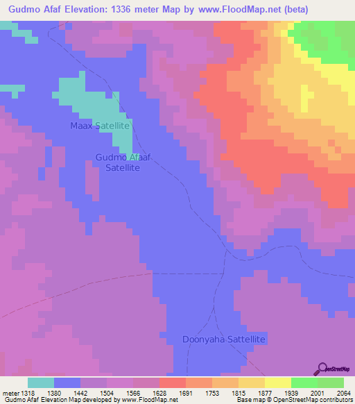 Gudmo Afaf,Somalia Elevation Map