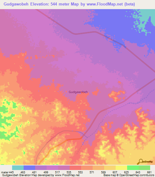 Gudgawobeh,Somalia Elevation Map