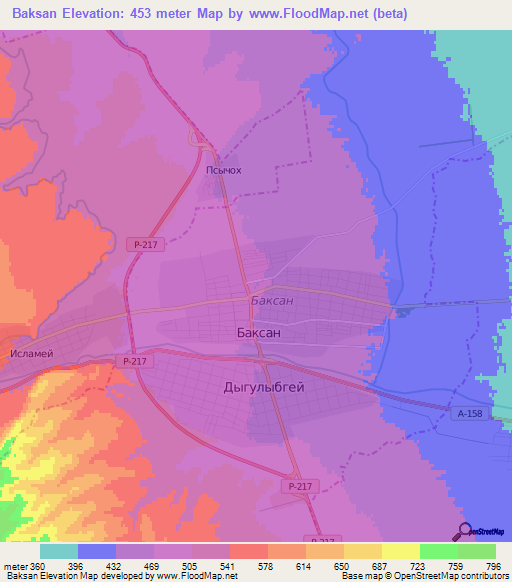 Baksan,Russia Elevation Map
