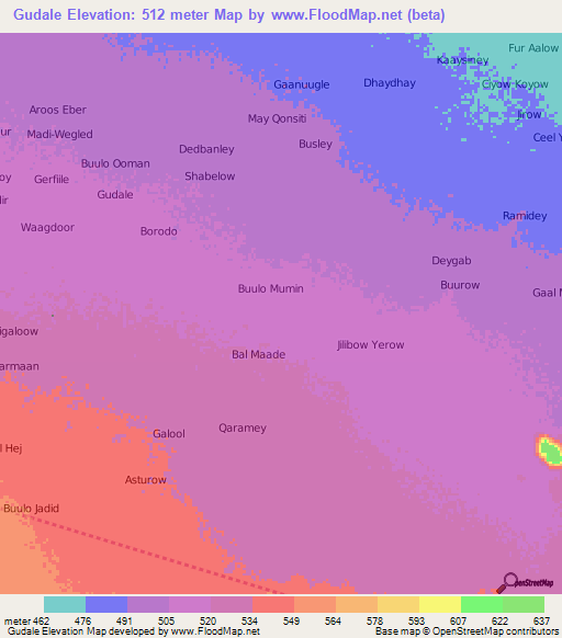Gudale,Somalia Elevation Map