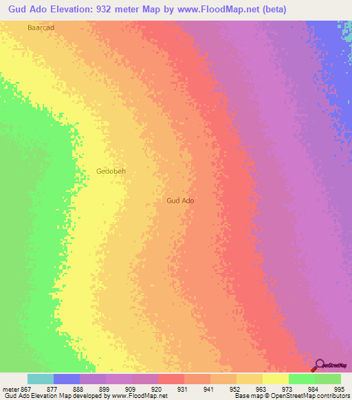 Gud Ado,Somalia Elevation Map