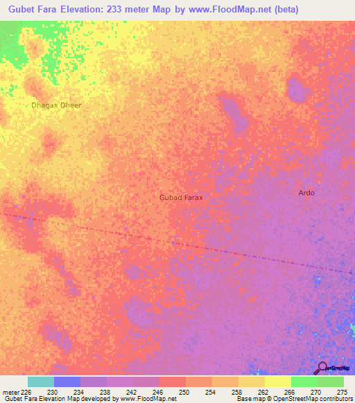 Gubet Fara,Somalia Elevation Map
