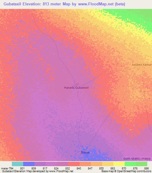 Gubataxil,Somalia Elevation Map