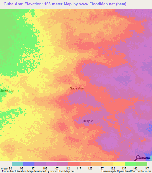 Guba Arar,Somalia Elevation Map