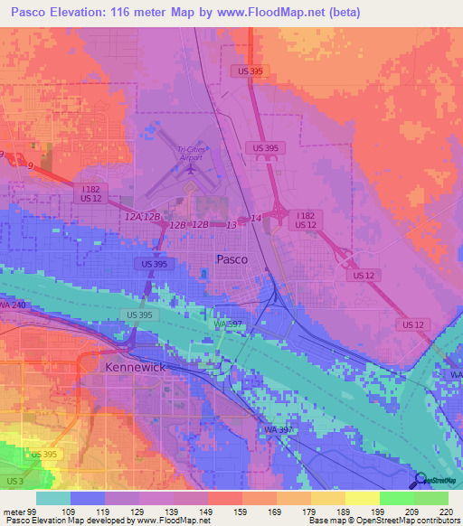 Pasco,US Elevation Map