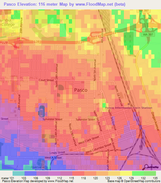 Pasco,US Elevation Map
