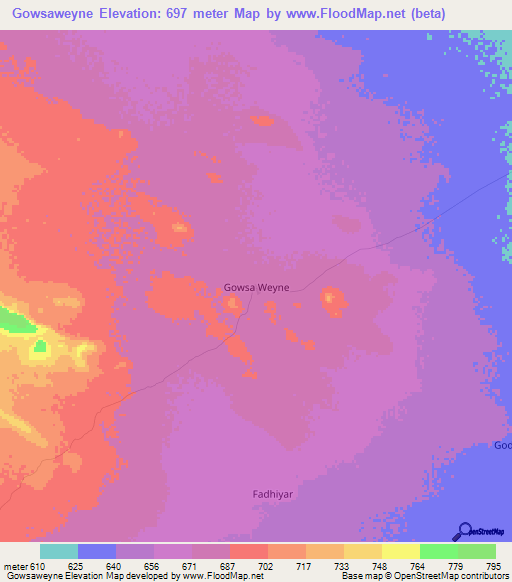 Gowsaweyne,Somalia Elevation Map