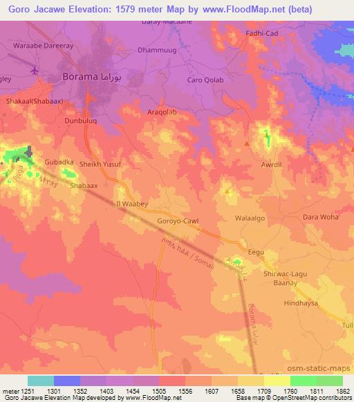 Goro Jacawe,Somalia Elevation Map