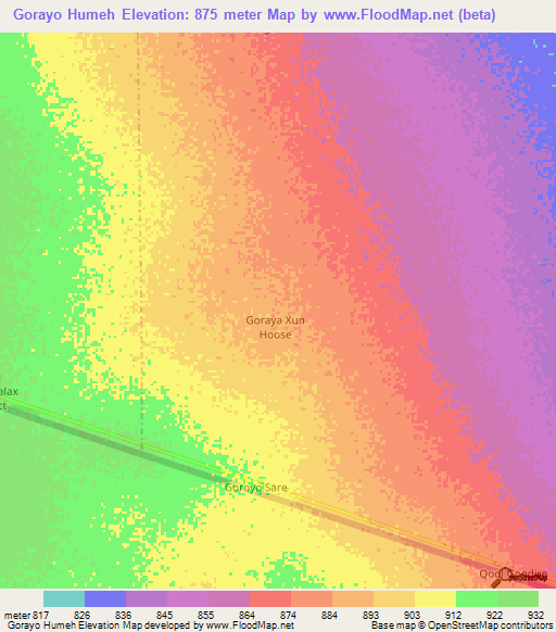 Gorayo Humeh,Somalia Elevation Map