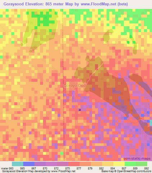 Gorayaood,Somalia Elevation Map