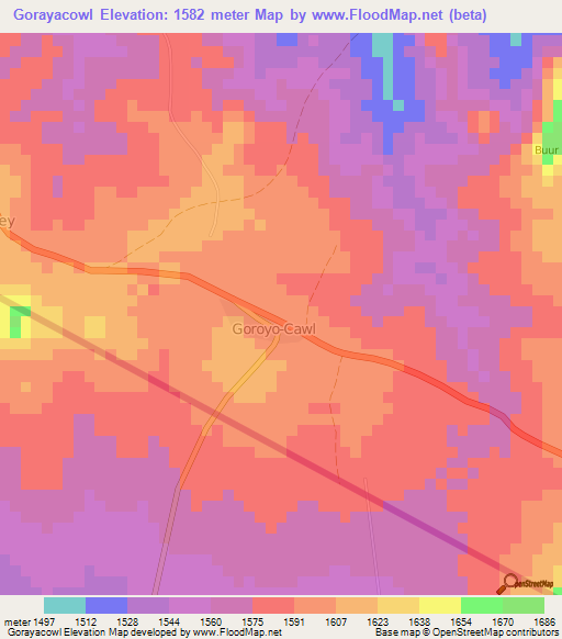 Gorayacowl,Somalia Elevation Map