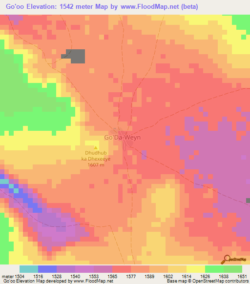 Go'oo,Somalia Elevation Map