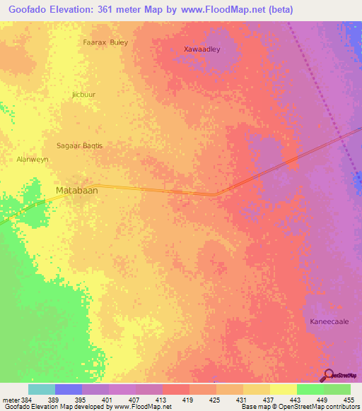 Goofado,Somalia Elevation Map