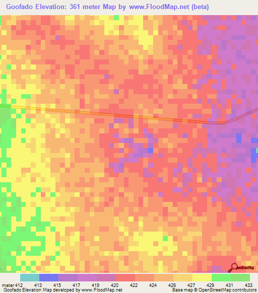 Goofado,Somalia Elevation Map
