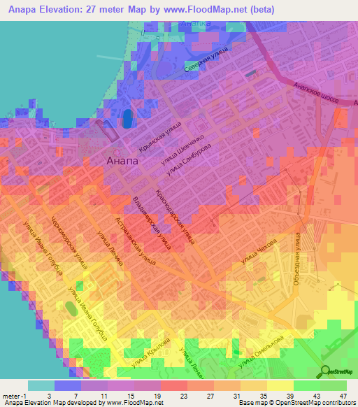 Anapa,Russia Elevation Map