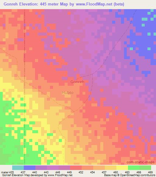 Gonreh,Somalia Elevation Map
