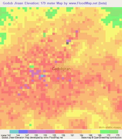 Godob Jiraan,Somalia Elevation Map
