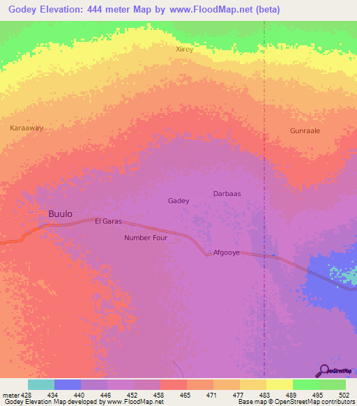 Godey,Somalia Elevation Map
