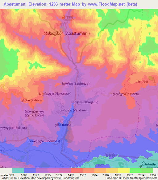 Abastumani,Georgia Elevation Map