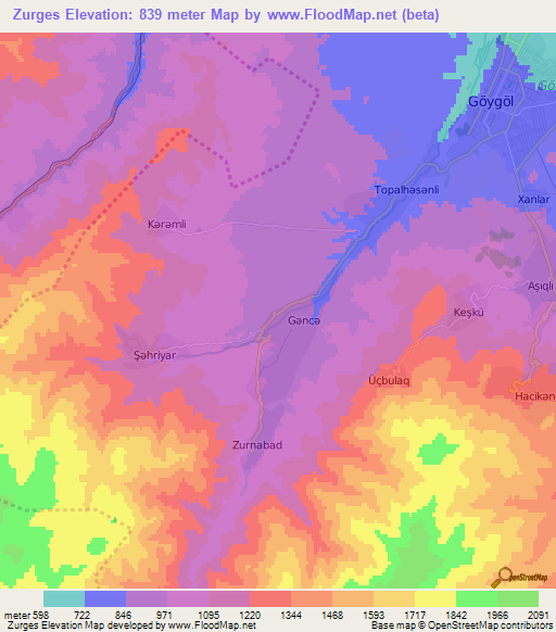 Zurges,Azerbaijan Elevation Map