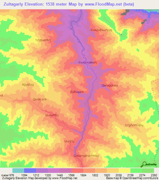 Zultagarly,Azerbaijan Elevation Map