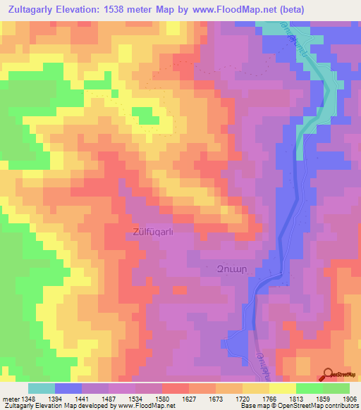 Zultagarly,Azerbaijan Elevation Map