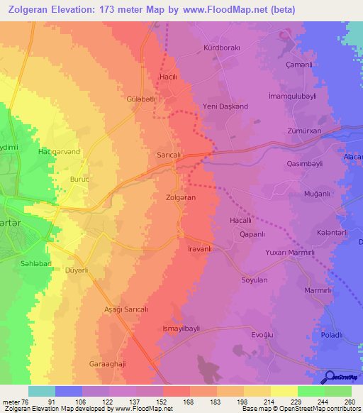 Zolgeran,Azerbaijan Elevation Map