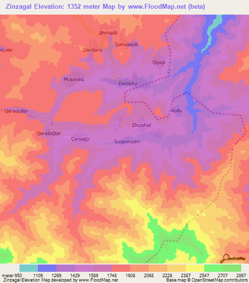 Zinzagal,Azerbaijan Elevation Map