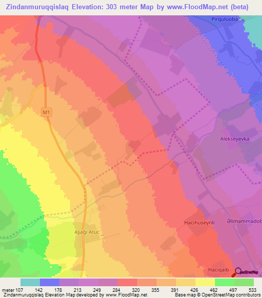 Zindanmuruqqislaq,Azerbaijan Elevation Map