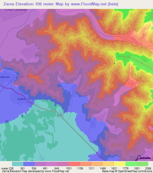 Zarna,Azerbaijan Elevation Map