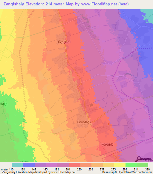 Zangishaly,Azerbaijan Elevation Map