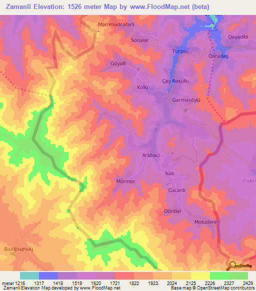 Zamanli,Azerbaijan Elevation Map