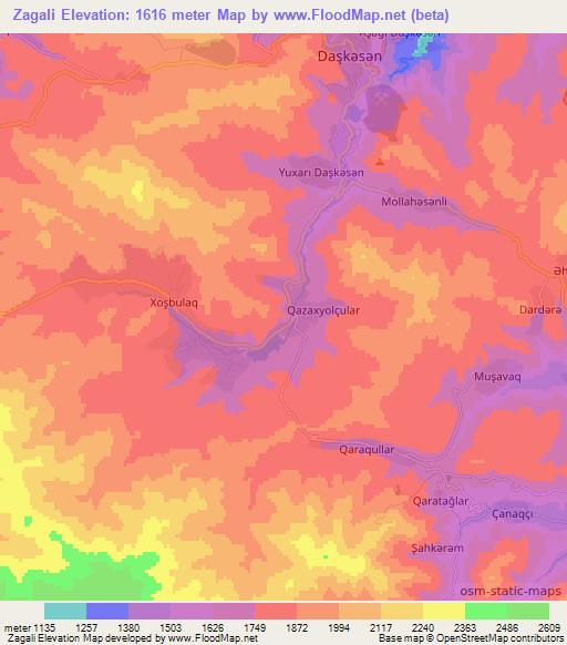 Zagali,Azerbaijan Elevation Map