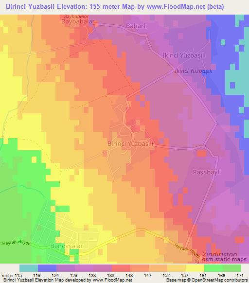 Birinci Yuzbasli,Azerbaijan Elevation Map