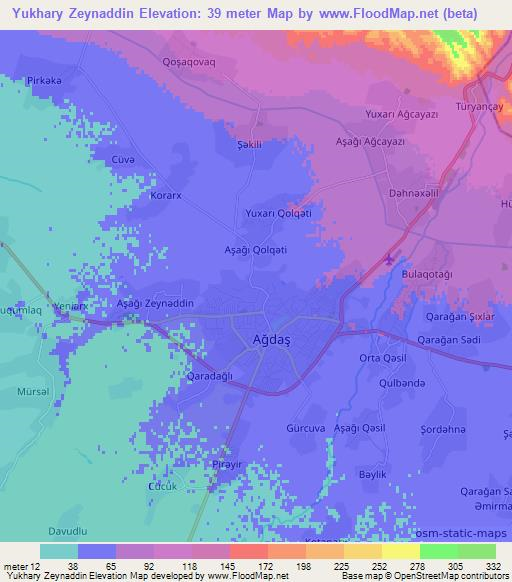 Yukhary Zeynaddin,Azerbaijan Elevation Map