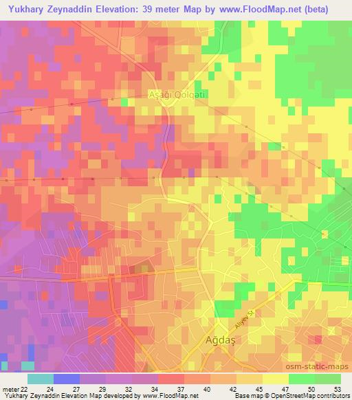 Yukhary Zeynaddin,Azerbaijan Elevation Map