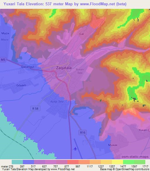 Yuxari Tala,Azerbaijan Elevation Map
