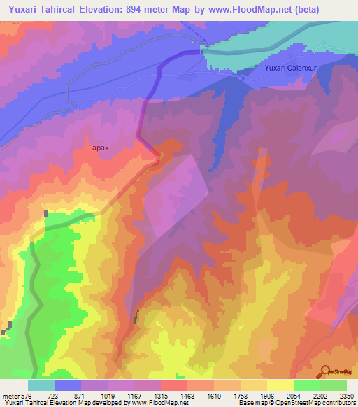 Yuxari Tahircal,Azerbaijan Elevation Map
