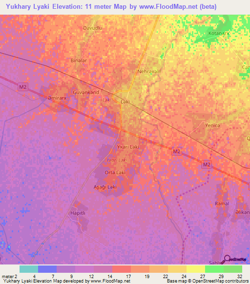 Yukhary Lyaki,Azerbaijan Elevation Map