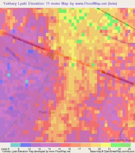 Yukhary Lyaki,Azerbaijan Elevation Map