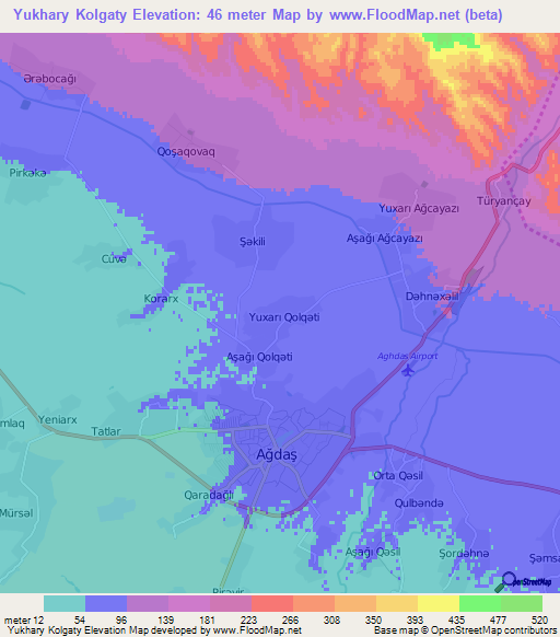 Yukhary Kolgaty,Azerbaijan Elevation Map