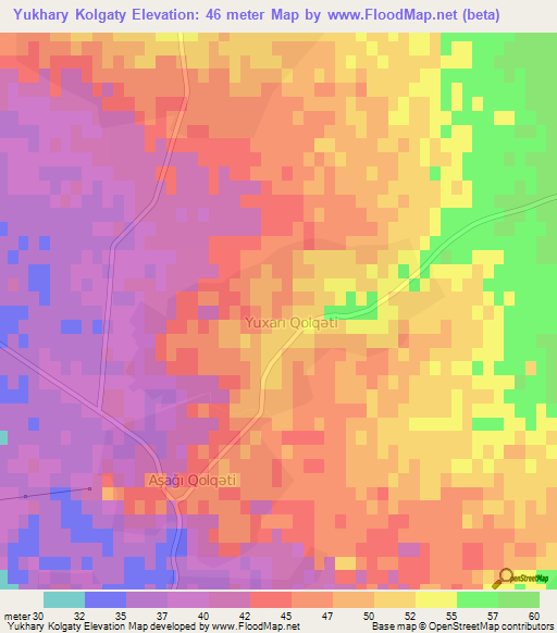 Yukhary Kolgaty,Azerbaijan Elevation Map