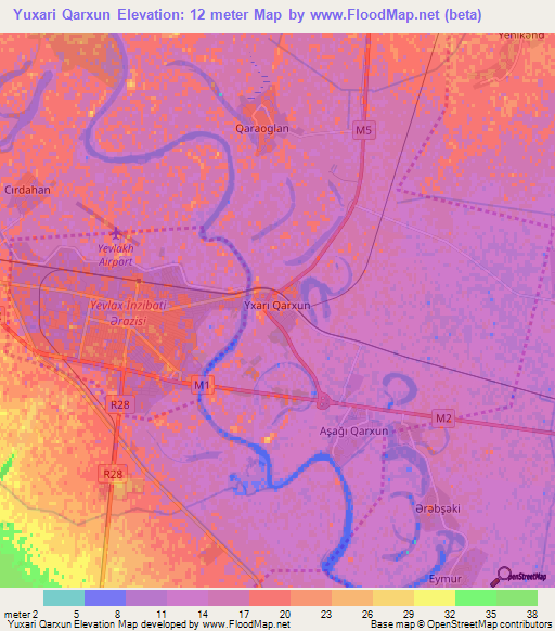 Yuxari Qarxun,Azerbaijan Elevation Map