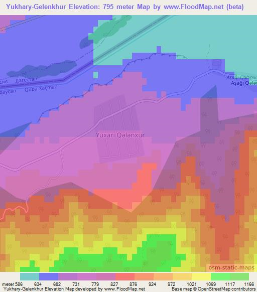 Yukhary-Gelenkhur,Azerbaijan Elevation Map