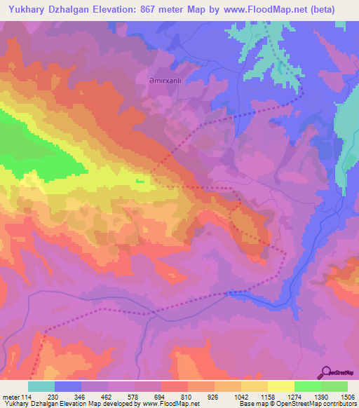 Yukhary Dzhalgan,Azerbaijan Elevation Map