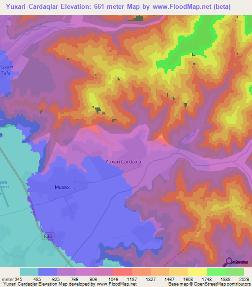 Yuxari Cardaqlar,Azerbaijan Elevation Map