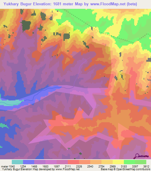 Yukhary Bugur,Azerbaijan Elevation Map